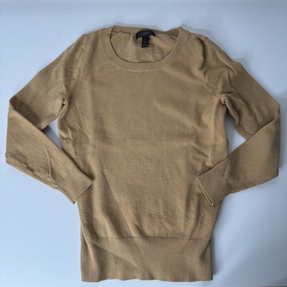 J.Crew Beige Tan Stretch Jackie Cotton Sweater Crewneck XXS 2XS Petite Friendly - Picture 1 of 4